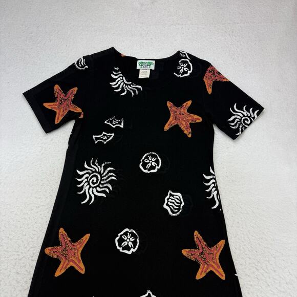 Vintage Coconut Bay Maxi Dress Womens Petite Large PL Black Sun Starfish Beach - Picture 3 of 10